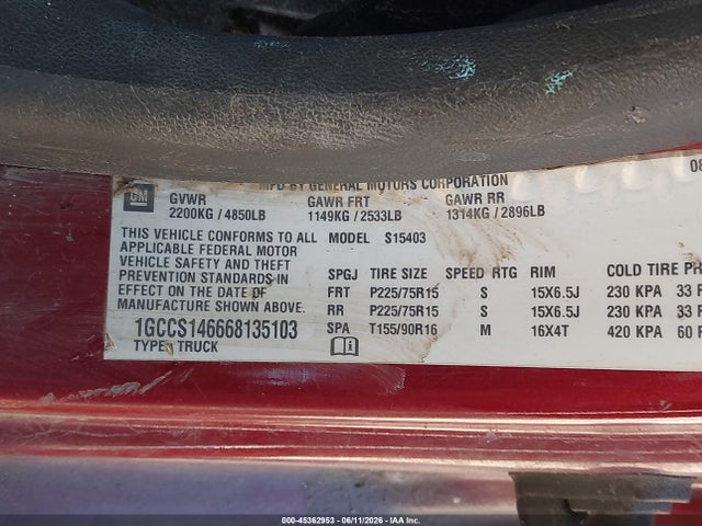 Продаж на аукціоні авто 2006 Chevrolet Colorado Lt, vin: 1GCCS146668135103, номер лоту: 45362953