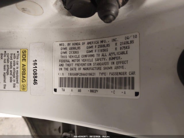 Aukcja sprzedaży 2010 Acura Tl 3.5, vin: 19UUA8F29AA018421, numer aukcji: 45362971