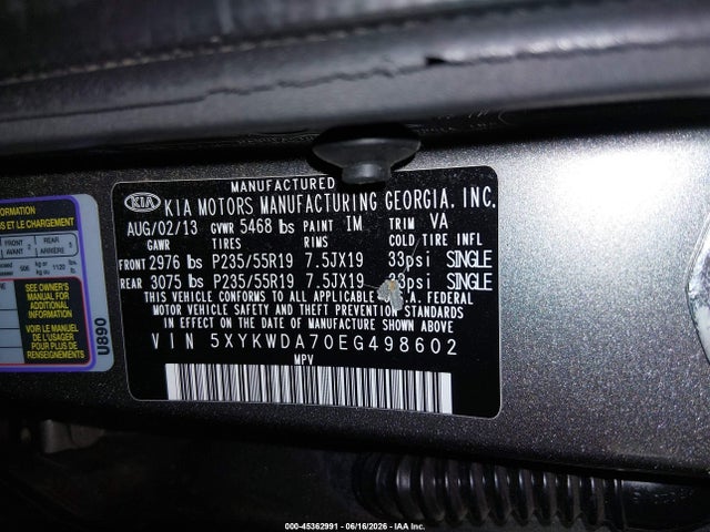 Продажа на аукционе авто 2014 Kia Sorento Limited V6, vin: 5XYKWDA70EG498602, номер лота: 45362991
