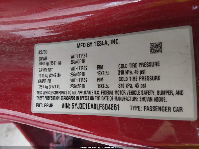 5YJ3E1EA0LF804861 Tesla Model 3 Standard Range Plus Rear-wheel Drive/standard Range Rear-wheel Drive