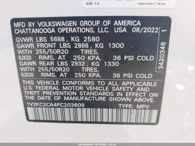 Продаж на аукціоні авто 2023 Volkswagen Atlas Cross Sport 2.0t Se W/technology, vin: 1V2KC2CA4PC203609, номер лоту: 45363098