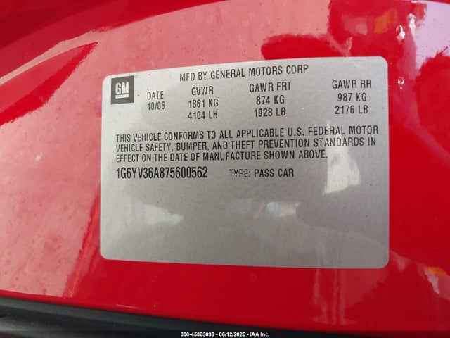 Продажа на аукционе авто 2007 Cadillac Xlr Standard, vin: 1G6YV36A875600562, номер лота: 45363099