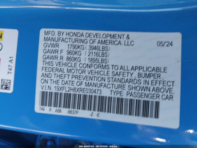 19XFL2H8XRE030473 Honda Civic Sport
