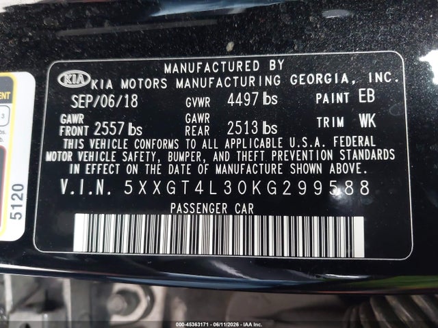KIA Optima Lx 2019 5XXGT4L30KG299588 Image 9
