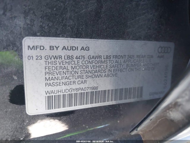 45363190 :رقم المزاد ، WAUHUDGY6PA071988 vin ، 2023 Audi A3 Premium Plus 40 Tfsi Quattro S Tronic مزاد بيع