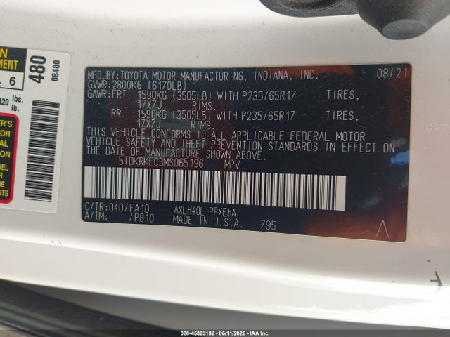Toyota SIENNA LE 2021 5TDKRKEC3MS065196 Image 9
