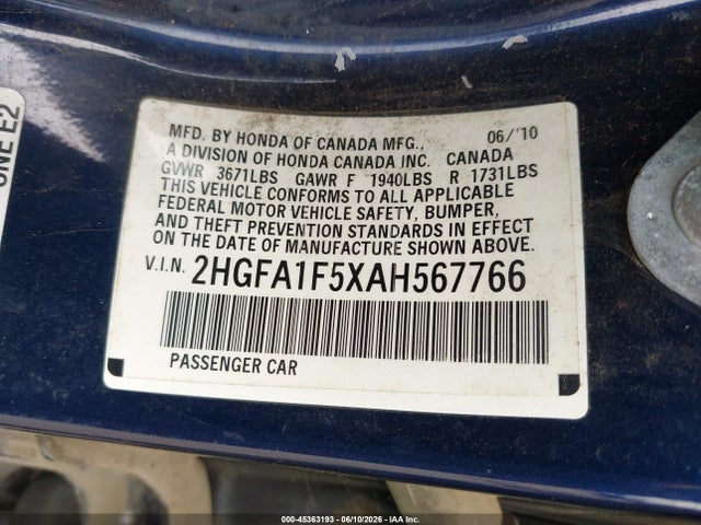 Продажа на аукционе авто 2010 Honda Civic Lx, vin: 2HGFA1F5XAH567766, номер лота: 45363193