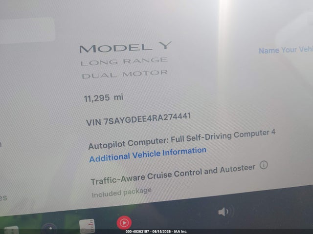 Продаж на аукціоні авто 2024 Tesla Model Y Long Range Dual Motor All-wheel Drive, vin: 7SAYGDEE4RA274441, номер лоту: 45363197