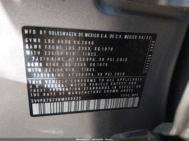 3VVPX7B23NM089523 Volkswagen Taos 1.5t Se