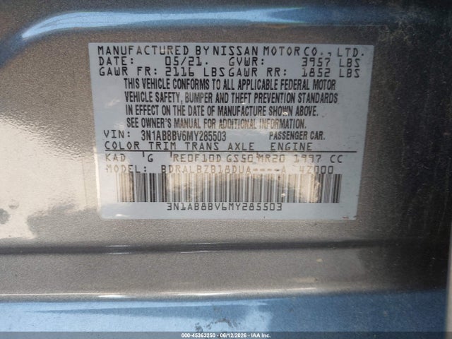Aukcja sprzedaży 2021 Nissan Sentra S Xtronic Cvt, vin: 3N1AB8BV6MY285503, numer aukcji: 45363250