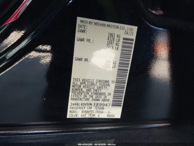 1N4BL4DV9PN389947 Nissan Altima Sv Fwd