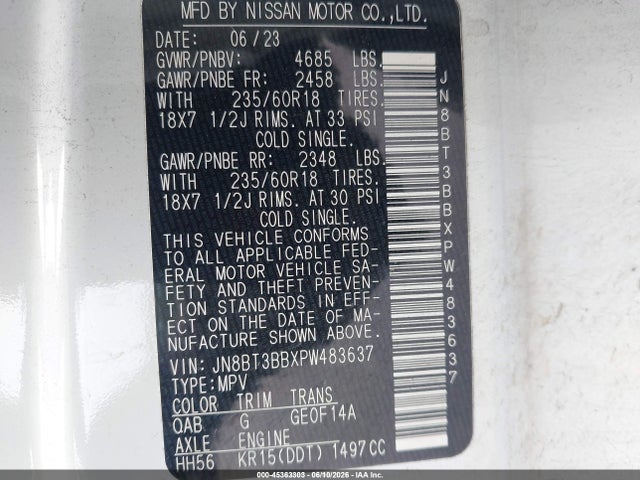 2023 Nissan Rogue Sv Intelligent Awd მანქანა იყიდება აუქციონზე, vin: JN8BT3BBXPW483637, აუქციონის ნომერი: 45363303