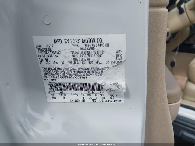 Aukcja sprzedaży 2012 Ford Escape Limited, vin: 1FMCU0E75CKC01484, numer aukcji: 45363305