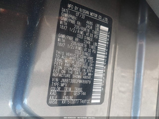 2023 Nissan Rogue Sv Intelligent Awd მანქანა იყიდება აუქციონზე, vin: JN8BT3BB2PW489979, აუქციონის ნომერი: 45363320