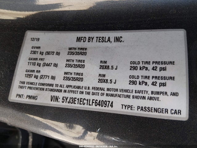 Aukcja sprzedaży 2020 Tesla Model 3 Performance Dual Motor All-wheel Drive, vin: 5YJ3E1EC1LF640974, numer aukcji: 45363332