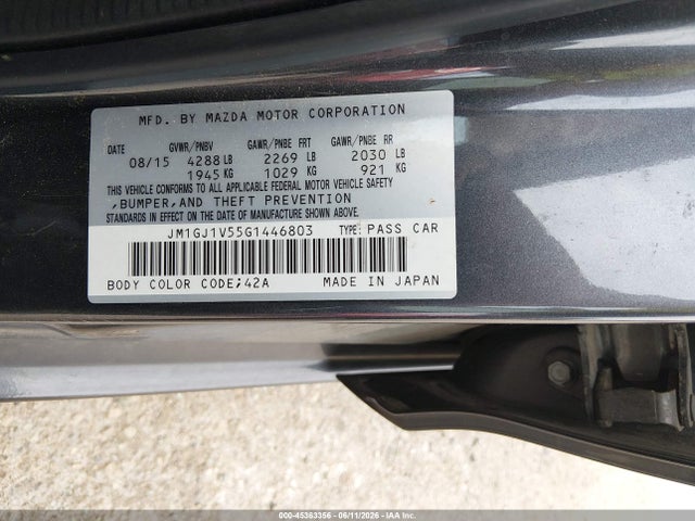 45363356 :رقم المزاد ، JM1GJ1V55G1446803 vin ، 2016 Mazda Mazda6 I Touring مزاد بيع