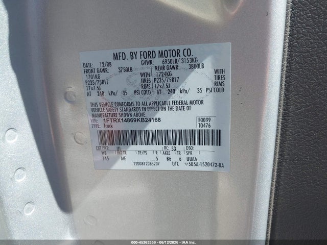 Продажа на аукционе авто 2009 Ford F-150 Stx/xl/xlt, vin: 1FTRX14869KB24168, номер лота: 45363359
