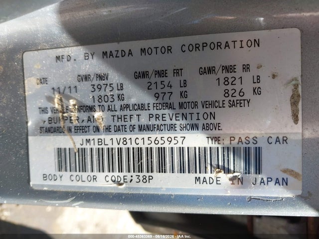 Aukcja sprzedaży 2012 Mazda Mazda3 I Touring, vin: JM1BL1V81C1565957, numer aukcji: 45363369