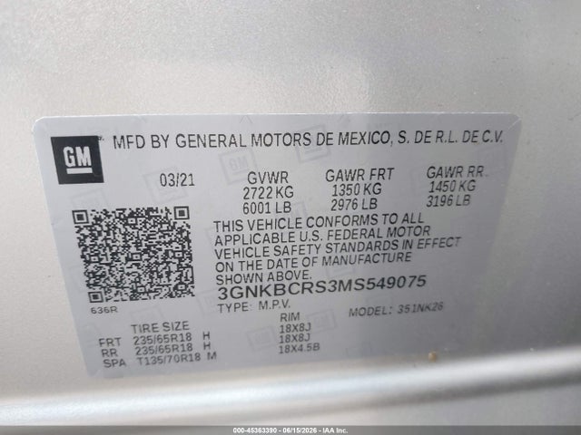 Aukcja sprzedaży 2021 Chevrolet Blazer Fwd 2lt, vin: 3GNKBCRS3MS549075, numer aukcji: 45363390