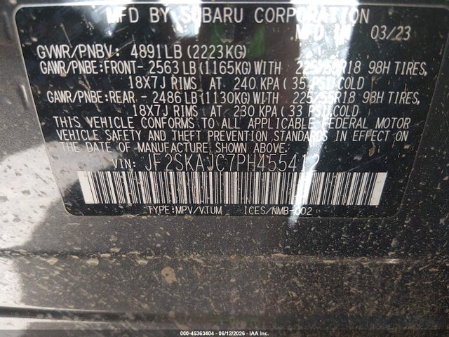 Aukcja sprzedaży 2023 Subaru Forester Sport, vin: JF2SKAJC7PH455412, numer aukcji: 45363404