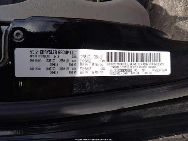 45363424 :رقم المزاد ، 2C4RDGBG9CR302802 vin ، 2012 Dodge Grand Caravan Se/avp مزاد بيع