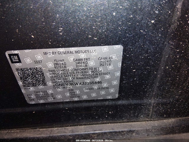 2018 Chevrolet Traverse Premier მანქანა იყიდება აუქციონზე, vin: 1GNEVJKWXJJ155446, აუქციონის ნომერი: 45363466