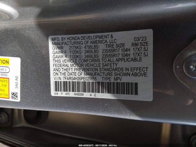 Honda Cr-v Lx Awd 2023 7FARS4H26PE020655 Image 9