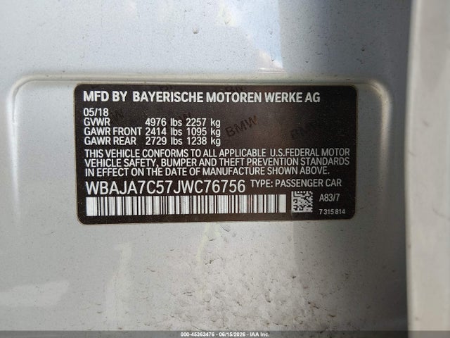 Продажа на аукционе авто 2018 Bmw 530i Xdrive, vin: WBAJA7C57JWC76756, номер лота: 45363476