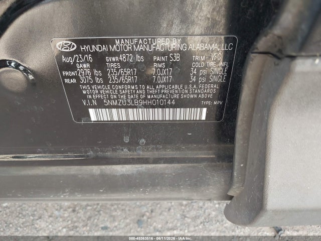 2017 Hyundai Santa Fe Sport 2.4l მანქანა იყიდება აუქციონზე, vin: 5NMZU3LB9HH010144, აუქციონის ნომერი: 45363516