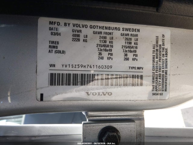 Продажа на аукционе авто 2004 Volvo Xc70 2.5t, vin: YV1SZ59H741160309, номер лота: 45363551