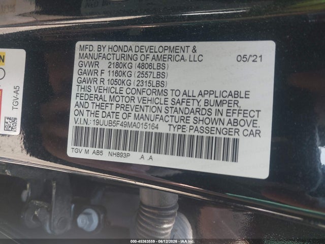 45363559 :رقم المزاد ، 19UUB5F49MA015164 vin ، 2021 Acura Tlx Technology Package مزاد بيع