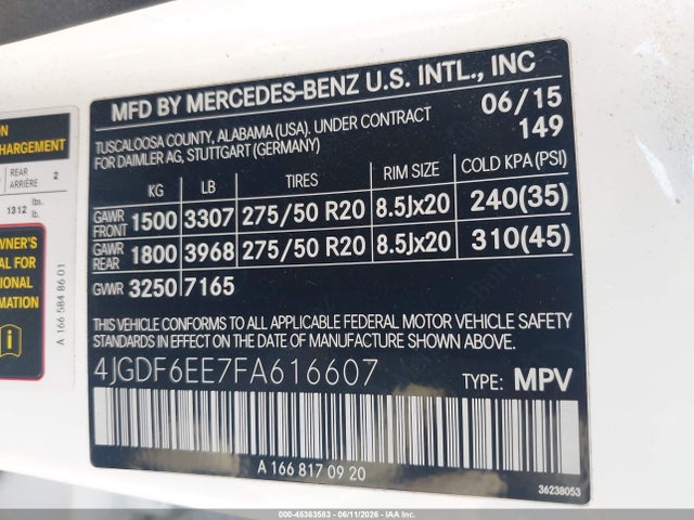 Aukcja sprzedaży 2015 Mercedes-benz Gl 450 4matic, vin: 4JGDF6EE7FA616607, numer aukcji: 45363583