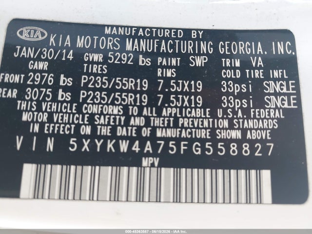 Aukcja sprzedaży 2015 Kia Sorento Sx V6, vin: 5XYKW4A75FG558827, numer aukcji: 45363587