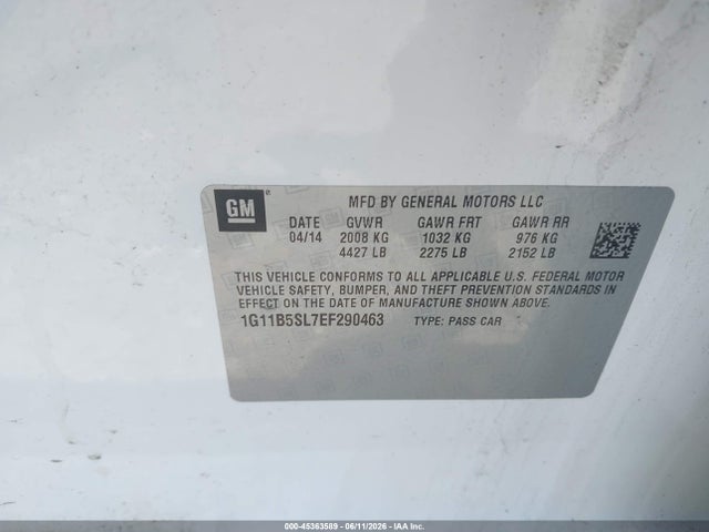 Продаж на аукціоні авто 2014 Chevrolet Malibu 1ls, vin: 1G11B5SL7EF290463, номер лоту: 45363589
