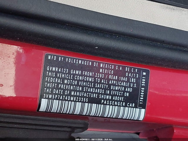 45363611 :رقم المزاد ، 3VW5P7AT4DM823355 vin ، 2013 Volkswagen Beetle 2.5l مزاد بيع