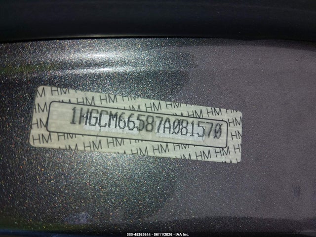 2007 Honda Accord 3.0 Ex მანქანა იყიდება აუქციონზე, vin: 1HGCM66587A081570, აუქციონის ნომერი: 45363644