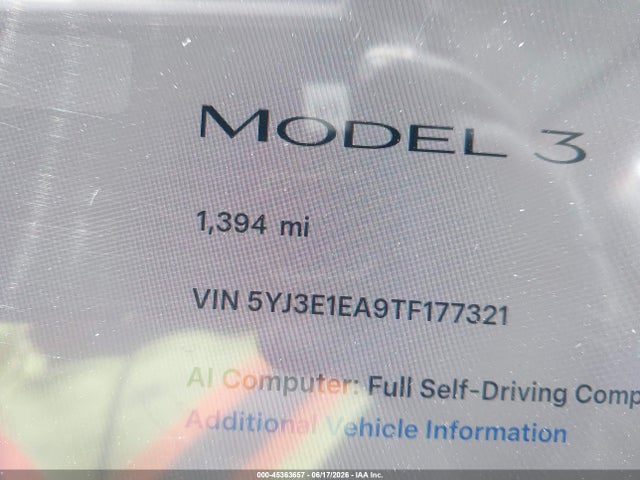 Продажа на аукционе авто 2026 Tesla Model 3 Premium Rear-wheel Drive/rear-wheel Drive, vin: 5YJ3E1EA9TF177321, номер лота: 45363657