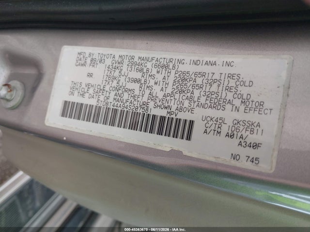 Aukcja sprzedaży 2004 Toyota Sequoia Sr5 V8, vin: 5TDBT44A94S207581, numer aukcji: 45363670
