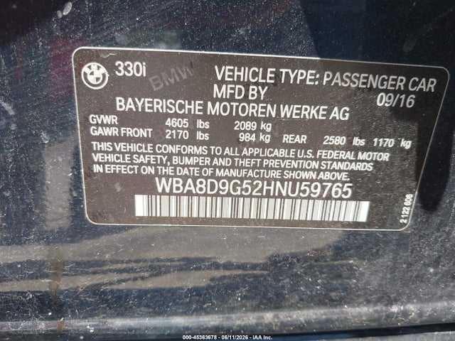 Продажа на аукционе авто 2017 Bmw 330i Xdrive, vin: WBA8D9G52HNU59765, номер лота: 45363678