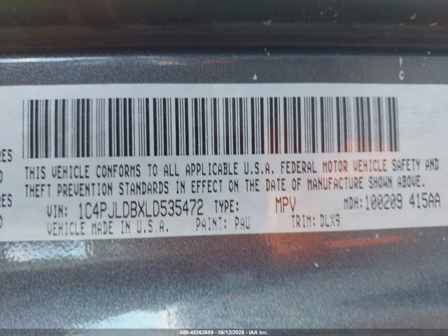 2020 Jeep Cherokee Limited Fwd მანქანა იყიდება აუქციონზე, vin: 1C4PJLDBXLD535472, აუქციონის ნომერი: 45363689
