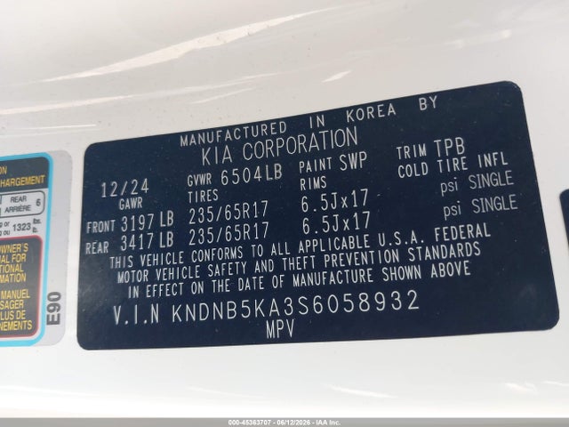 Продаж на аукціоні авто 2025 Kia Carnival Mpv Hybrid Lxs, vin: KNDNB5KA3S6058932, номер лоту: 45363707