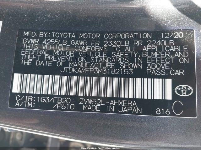 Toyota Prius Prime Le 2021 JTDKAMFP3M3182153 Image 9