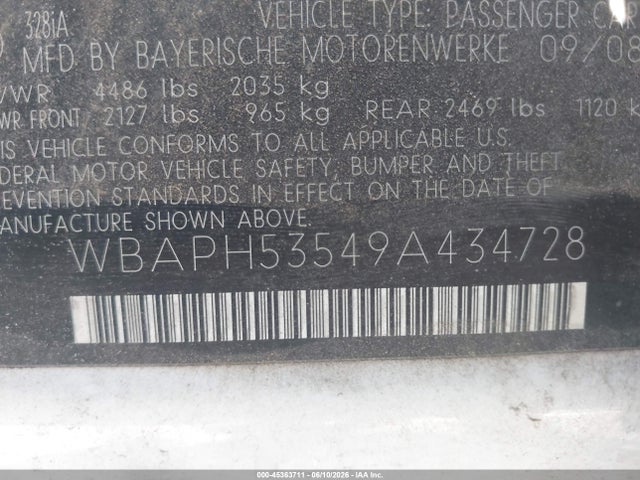 Aukcja sprzedaży 2009 Bmw 328i, vin: WBAPH53549A434728, numer aukcji: 45363711