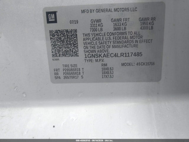 1GNSKAEC4LR117485 Chevrolet Tahoe 4wd Ls