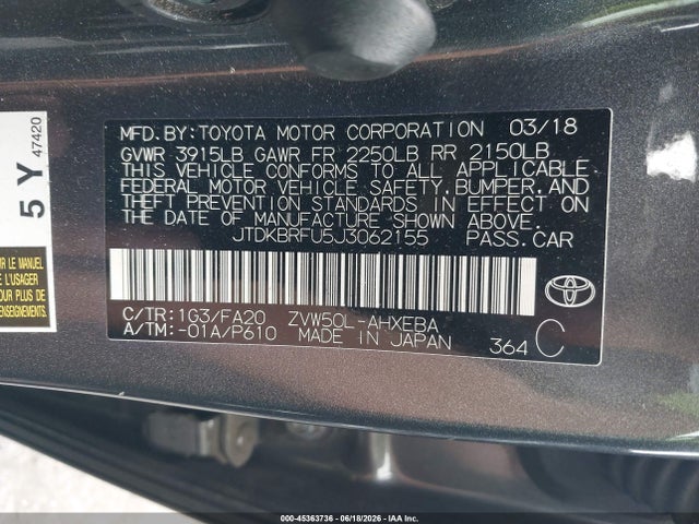 Toyota Prius Two 2018 JTDKBRFU5J3062155 Image 9