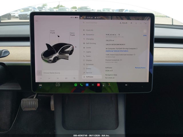 45363749 :رقم المزاد ، 5YJ3E1EA3MF962631 vin ، 2021 Tesla Model 3 Standard Range Plus Rear-wheel Drive مزاد بيع