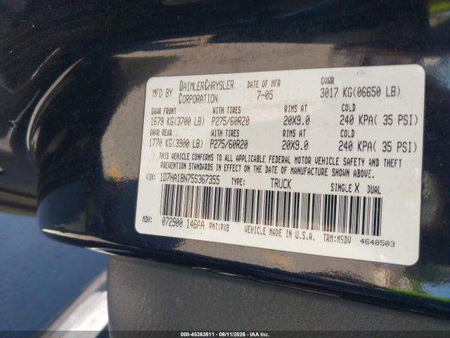 Aukcja sprzedaży 2005 Dodge Ram 1500 Slt/laramie, vin: 1D7HA18N75S367355, numer aukcji: 45363811