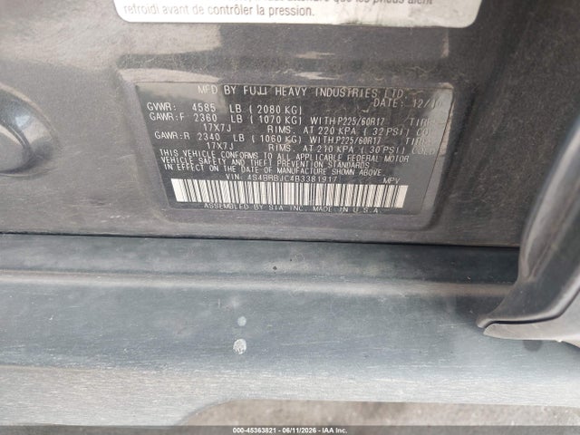 Продажа на аукционе авто 2011 Subaru Outback 2.5i Limited, vin: 4S4BRBJC4B3381917, номер лота: 45363821