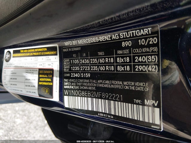 Aukcja sprzedaży 2021 Mercedes-benz Glc 300 4matic Suv, vin: W1N0G8EB2MF892221, numer aukcji: 45363820