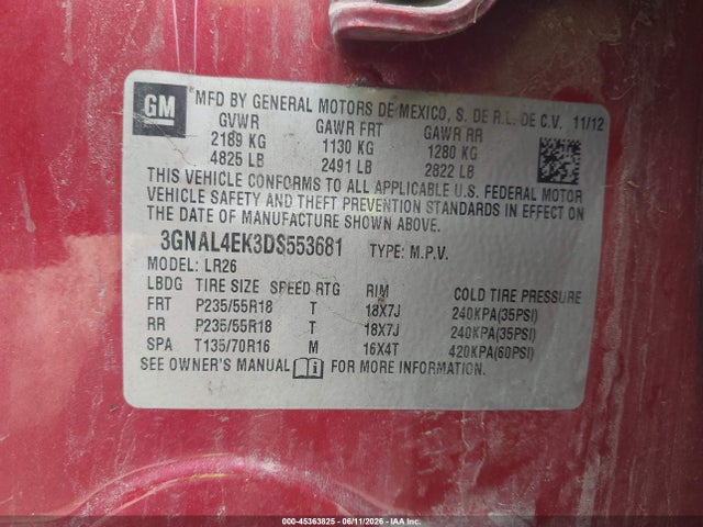 2013 Chevrolet Captiva Sport Ltz მანქანა იყიდება აუქციონზე, vin: 3GNAL4EK3DS553681, აუქციონის ნომერი: 45363825